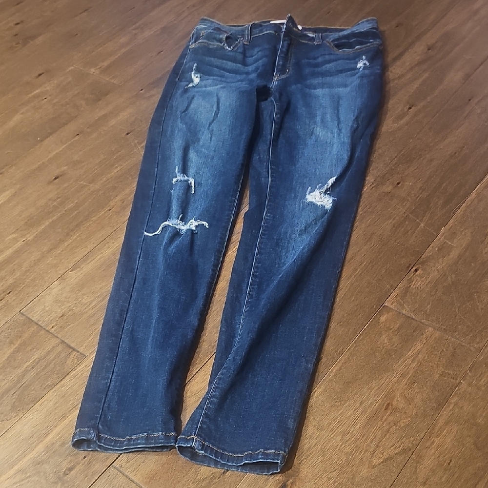 KanCan Dark Blue Distressed Straight Leg Jeans